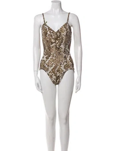 Pre-owned Norma Kamali Animal Print V-neck Bodysuit In Black