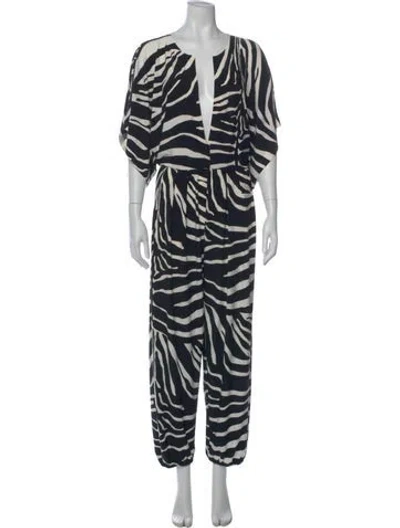 Pre-owned Norma Kamali Animal Print V-neck Jumpsuit In Black