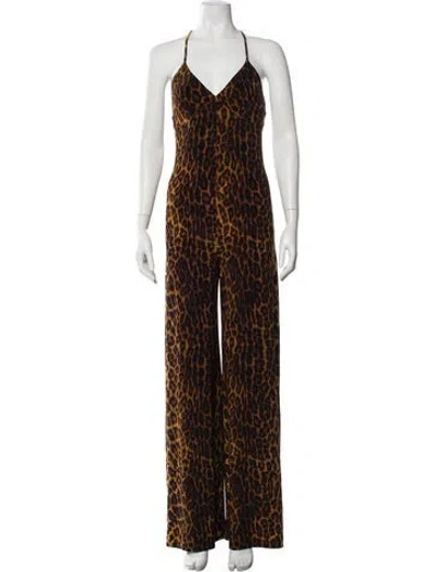 Pre-owned Norma Kamali Animal Print V-neck Jumpsuit In Brown