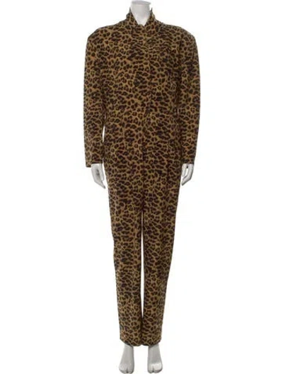 Pre-owned Norma Kamali Animal Print V-neck Jumpsuit In Brown