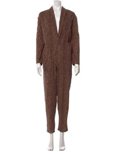 Pre-owned Norma Kamali Animal Print V-neck Jumpsuit In Brown