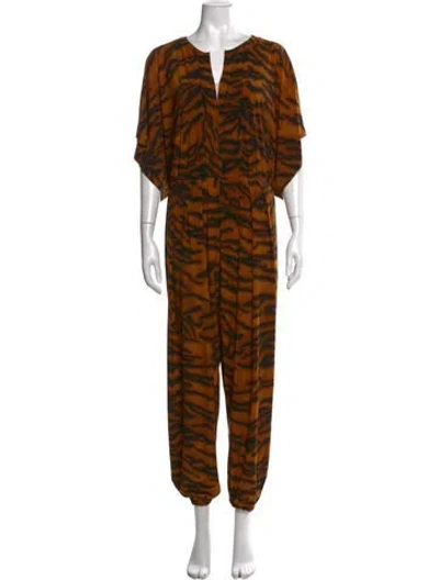 Pre-owned Norma Kamali Animal Print V-neck Jumpsuit In Brown