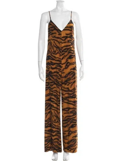 Pre-owned Norma Kamali Animal Print V-neck Jumpsuit In Orange