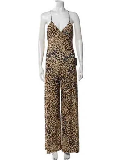 Pre-owned Norma Kamali Animal Print V-neck Jumpsuit W/ Tags In Brown