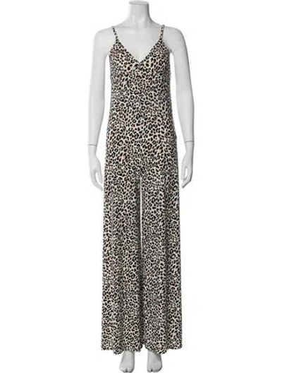 Pre-owned Norma Kamali Animal Print V-neck Jumpsuit In White