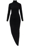 Norma Kamali Long Sleeve Turtleneck Side Drape Gown In Black