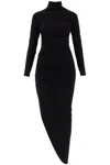 Norma Kamali Long Sleeve Turtleneck Side Drape Gown In Black