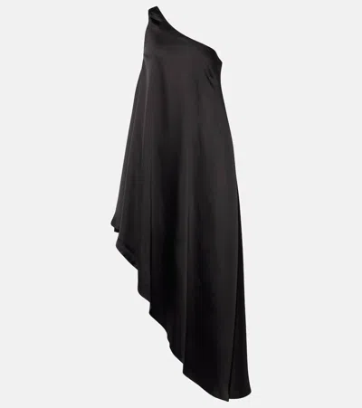 Norma Kamali Asymmetric One-shoulder Satin Midi Dress In Black