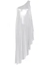 Norma Kamali One Shoulder Draped Metallic Tunic