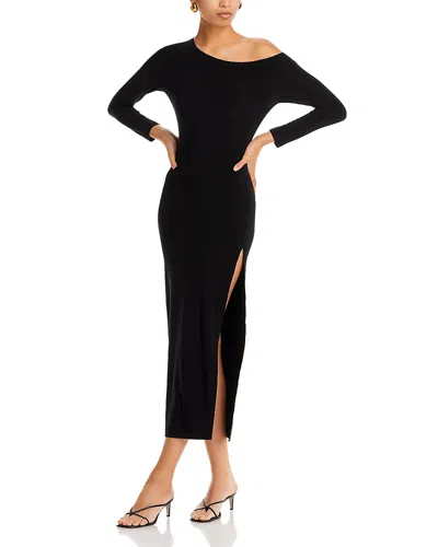 Norma Kamali Asymmetric Side Slit Midi Dress In Black