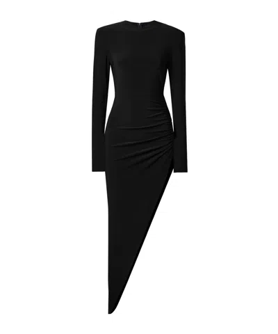 Norma Kamali Long Sleeve Shoulder Pad V Neck Side Drape Gown In Black