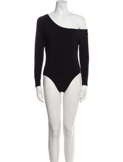 Pre-owned Norma Kamali Asymmetrical Long Sleeve Bodysuit In Black