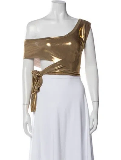 Pre-owned Norma Kamali Asymmetrical Short Sleeve Top In Gold