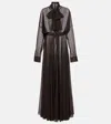 Norma Kamali Balloon-sleeve Mesh Shirt Dress In Brown
