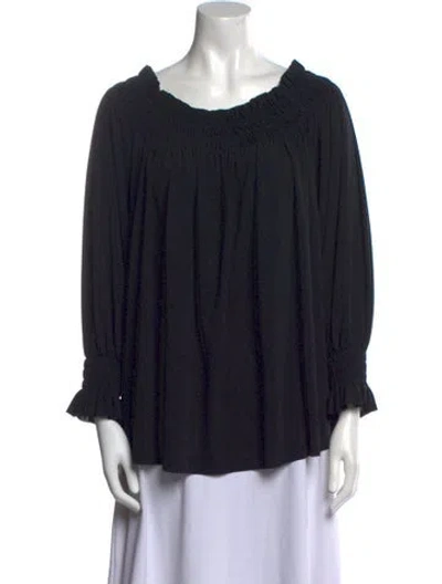 Pre-owned Norma Kamali Bateau Neckline Long Sleeve Blouse In Blue