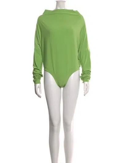 Pre-owned Norma Kamali Bateau Neckline Long Sleeve Bodysuit In Green