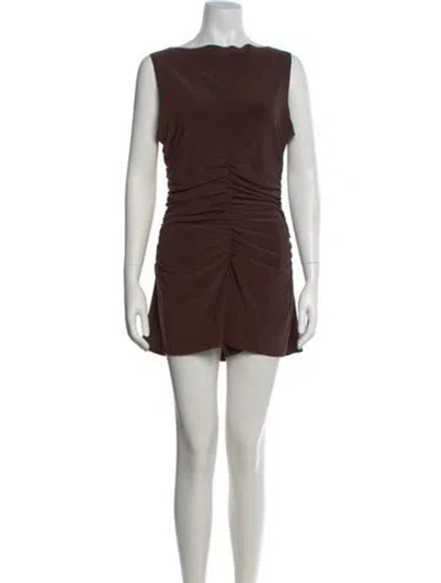 Pre-owned Norma Kamali Bateau Neckline Mini Dress In Brown