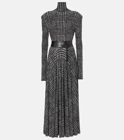 Norma Kamali Belted Checked Midi Dress In Black