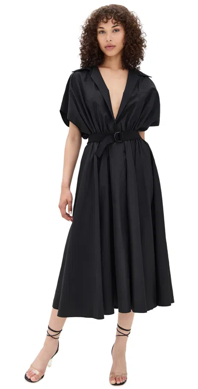 Norma Kamali Belted Flared Midi Shirt Dress Black