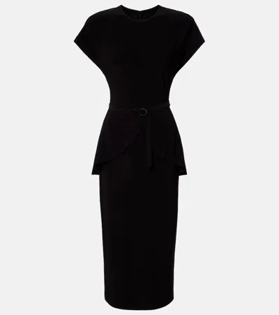 Norma Kamali Belted Peplum Midi Dress In Black