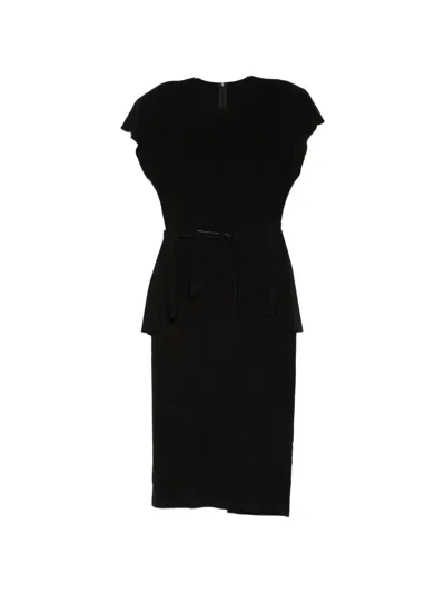Norma Kamali Belted Peplum Midi Dress In Black