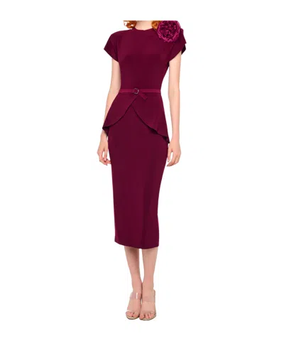 Norma Kamali Belted Peplum Midi Dress In Burgundy