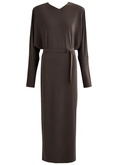 Norma Kamali Belted Stretch-jersey Maxi Dress In Dark Brown