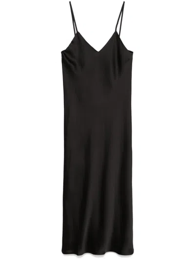 Norma Kamali Satin Bias Cut Midi Slip Dress In Black