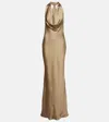 Norma Kamali Bias Draped Halterneck Satin Gown In Multi