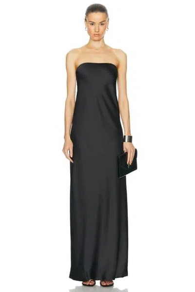 Norma Kamali Strapless Satin Maxi Dress In Animal Print