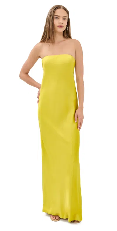 Norma Kamali Bias Strapless Satin Gown In Yellow
