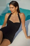 Norma Kamali Bill Mio Shirred Halter One-piece Swimsuit In Black