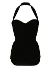 Norma Kamali Bill Mio Shirred Halter One-piece Swimsuit In Black