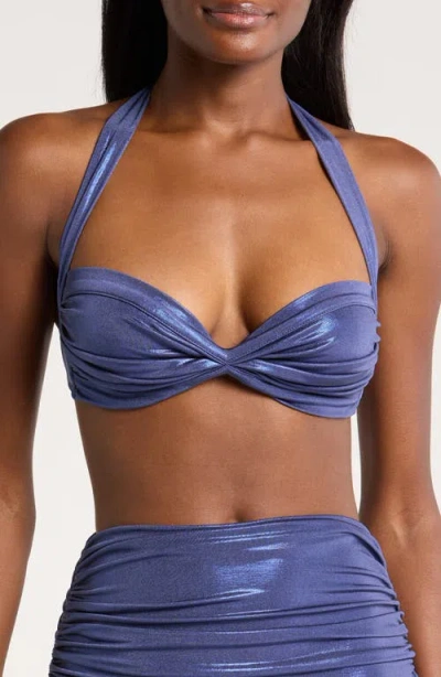 Norma Kamali Bill Ruched Bikini Bottoms In Military Blue