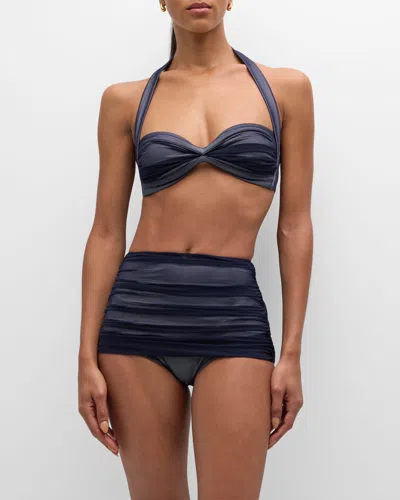 Norma Kamali Bill Ruched Mesh Bikini Bottoms In True Navy