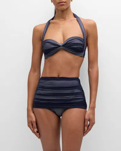 Norma Kamali Bill Ruched Mesh Bikini Top In True Navy