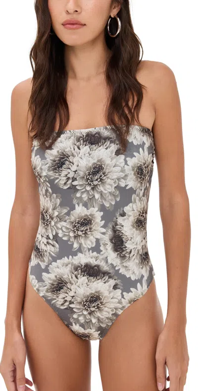Norma Kamali Bishop One Piece Fall Flowers In Gray