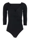 Norma Kamali Black Bodysuit With Sweetheart Neckline In Tech Fabric Stretch Woman In Black