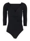 Norma Kamali Black Bodysuit With Sweetheart Neckline In Tech Fabric Stretch Woman In Black