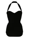Norma Kamali Black Bouclé Effect Halterneck Swimsuit In Black