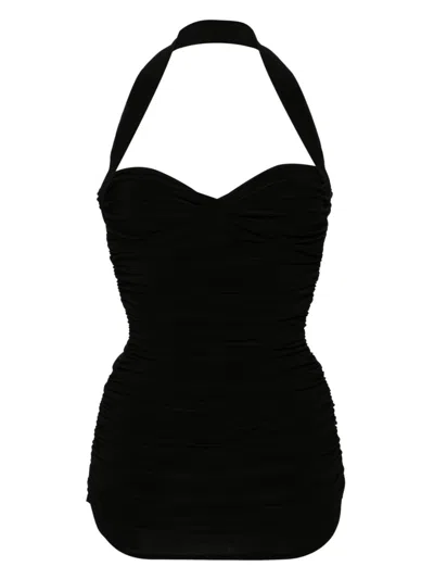 Norma Kamali Black Bouclé Effect Halterneck Swimsuit