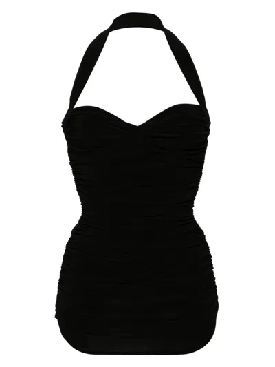 Norma Kamali Bouclé Effect Halterneck Swimsuit - Women's - Polyester/spandex/elastane In Black