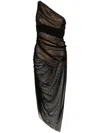 Norma Kamali Diana Sheer Ruched Asymmetric Gown In Black