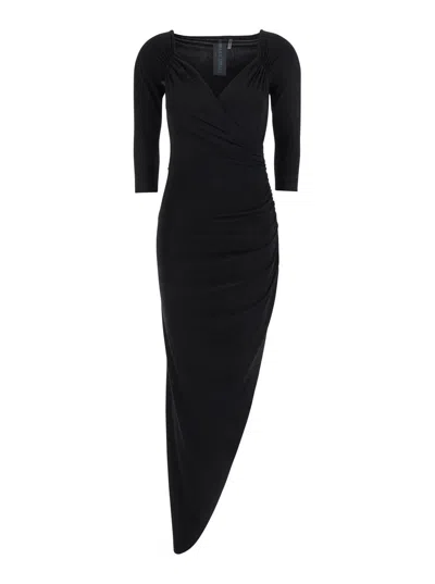 NORMA KAMALI BLACK DRESS WITH DRAPED DETAILS AND BARE SHOULDERS IN TECH FABRIC WOMAN