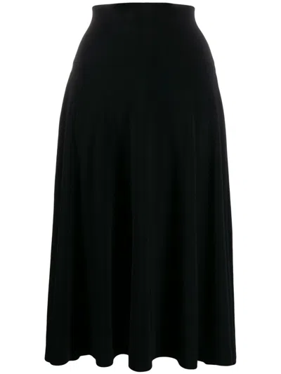 Norma Kamali Black Flared Midi Skirt