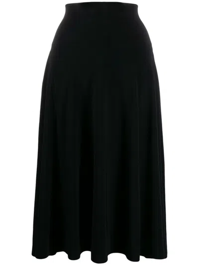 Norma Kamali Black Flared Midi Skirt