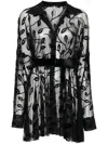 Norma Kamali Leaf Embroidery Mini Dress With Belted Waist