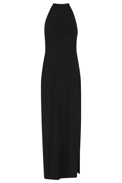 Norma Kamali Black Halter Open-back Side-slit Polyester Dress