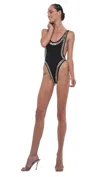 Norma Kamali Black High Leg Swimsuit With Metal Studs In Black