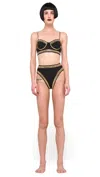 Norma Kamali Black High Waisted Bikini Bottoms With Gold Studs In Black